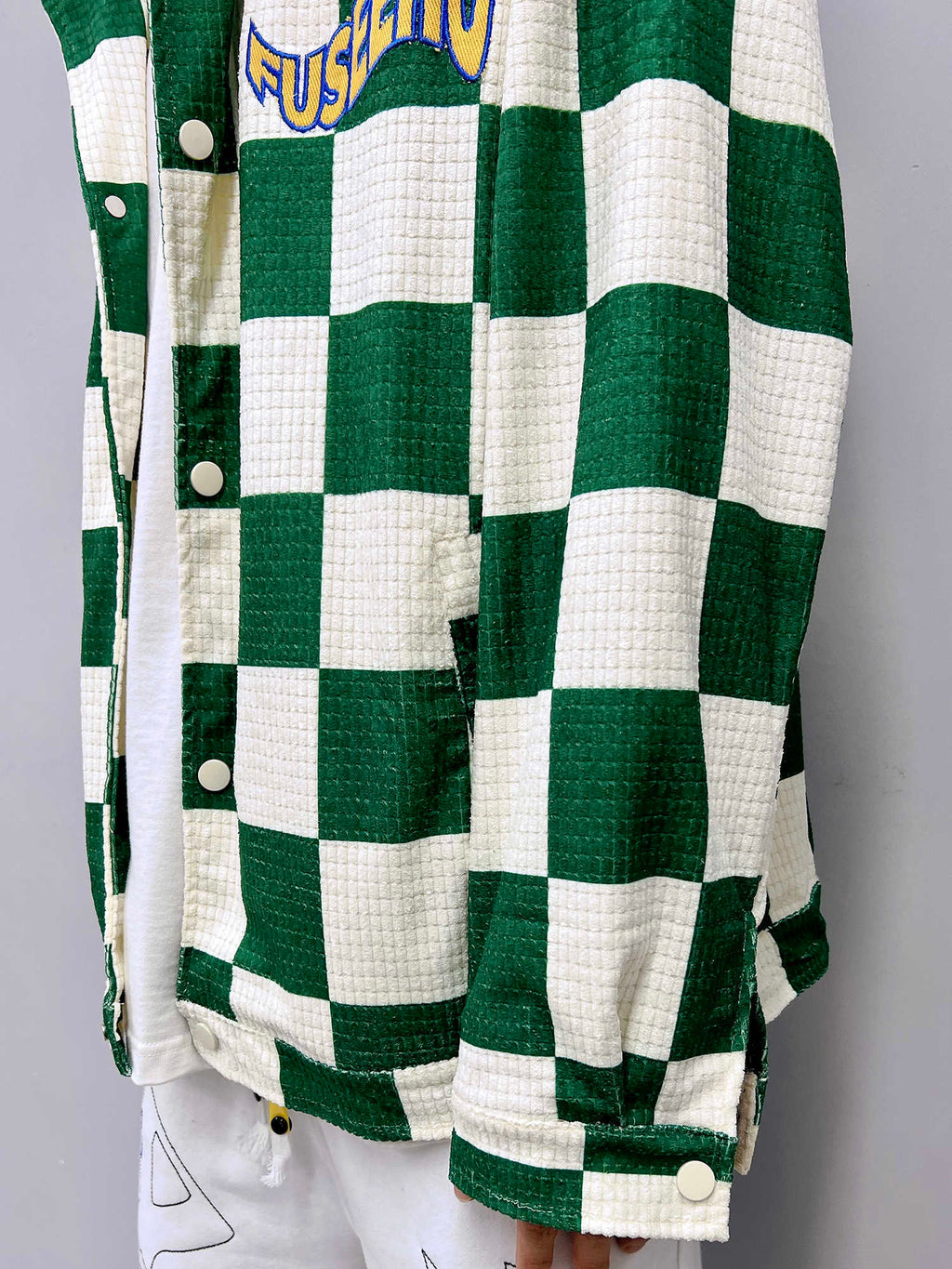 Retro Contrast Color Green Plaid Lapel Jacket Men Pi-Mart