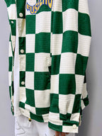 Retro Contrast Color Green Plaid Lapel Jacket Men Pi-Mart