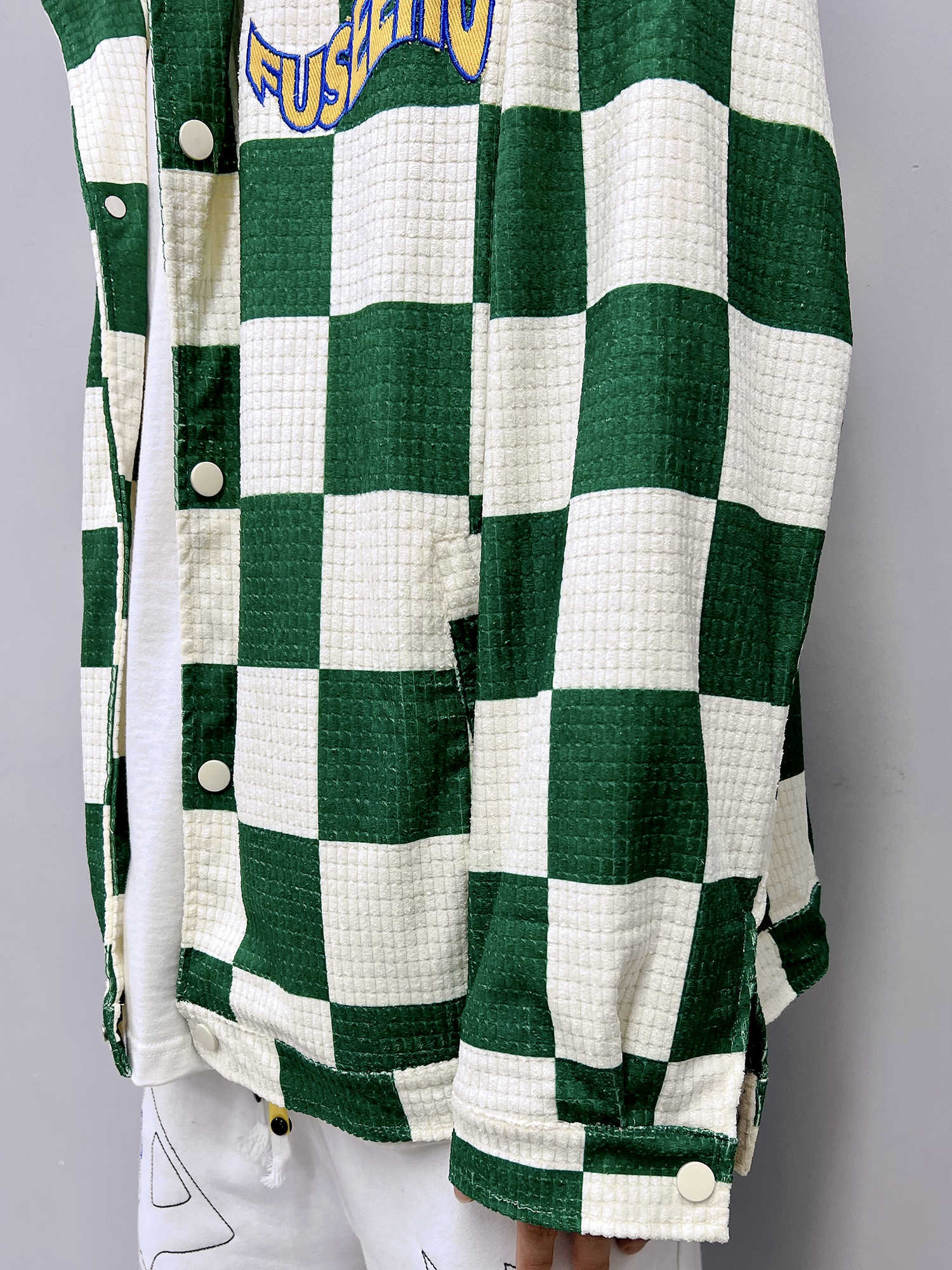 Retro Contrast Color Green Plaid Lapel Jacket Men Pi-Mart