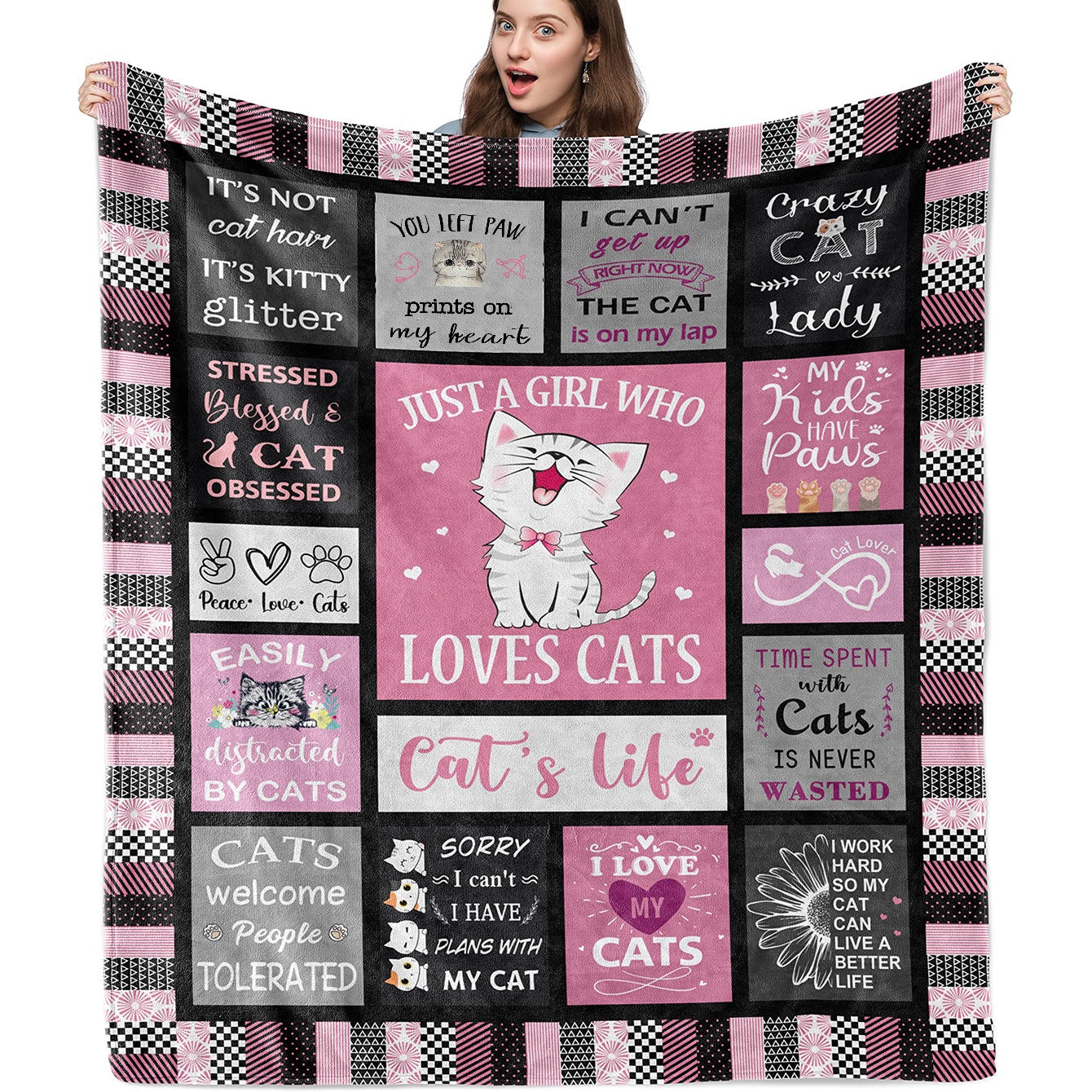 1pc Cat Throw Blanket, Funny Cat Gifts For Cat Lovers, Cat Memorial Gifts, Cat Lover Gifts For Women Girls, Cat Themed Blanket Gifts, Cat Woman Gifts Flannel Blanket, For Bed Sofa Couch Office Camping Travel