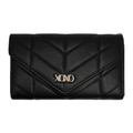 XOXO Women's Small Black Vegan Leather Quilted Fold Wallet withCrossbody Strap