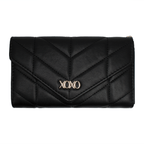 XOXO Women's Small Black Vegan Leather Quilted Fold Wallet withCrossbody Strap