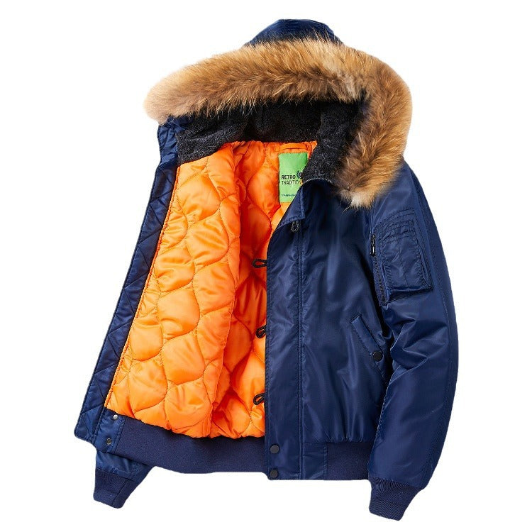 Bomber Jacket Removable Fur Collar Cotton Coat Plus Size Coat Pi-Mart
