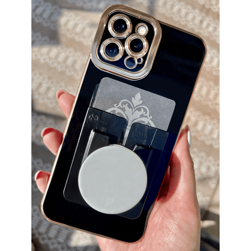 Lock-It Black: Exchangeable Phone Wallet, Velcro, Wireless Charging, Fits Standard Grips EasyOptionXY LLC