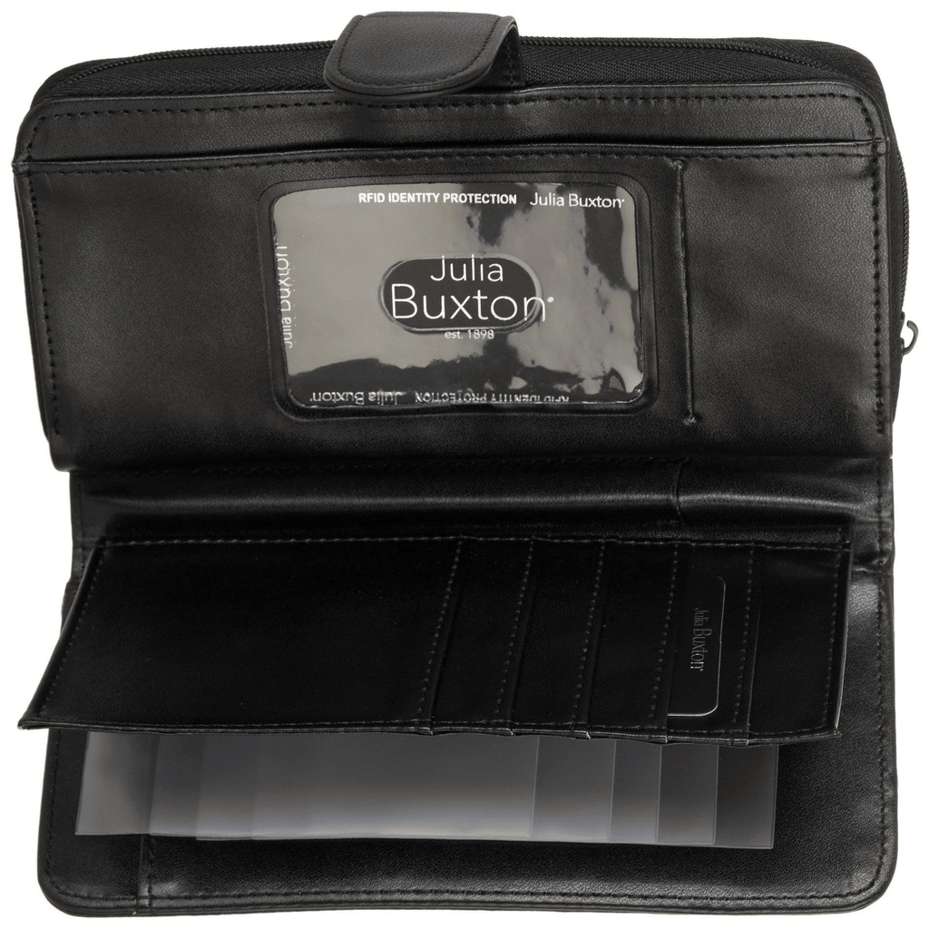 Julia Buxton Women's Heiress Checkbook Wallet Leather, Black