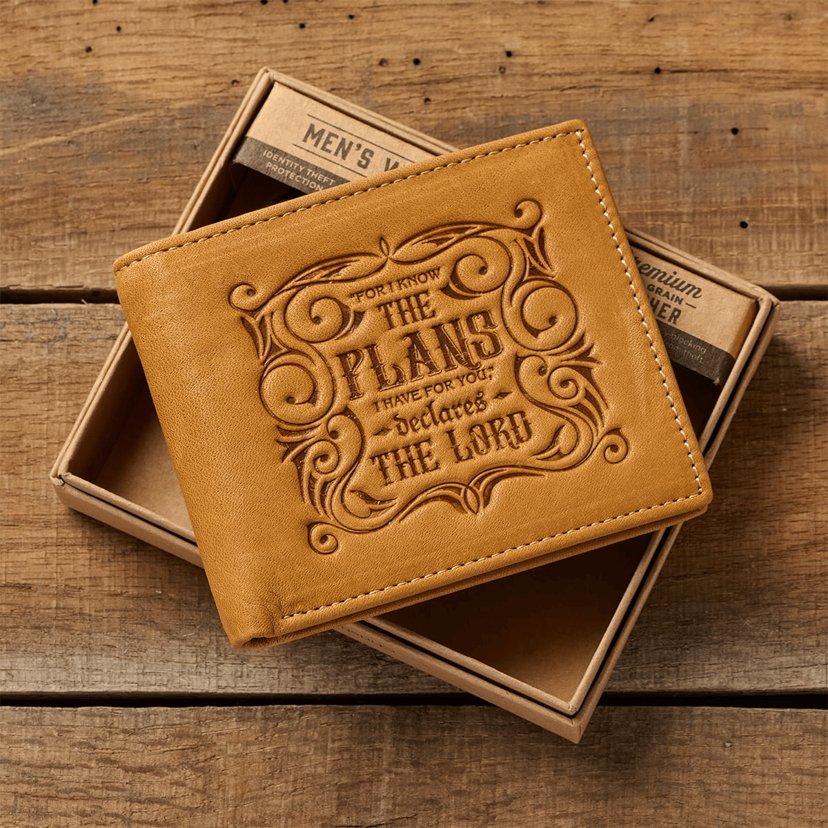 Genuine Leather RFID Wallet for Men I Know The Plans Jeremiah 29:11 Quality Classic Saddle Tan Leather Bifold Wallet Christian Gifts for Men EasyOptionXY LLC