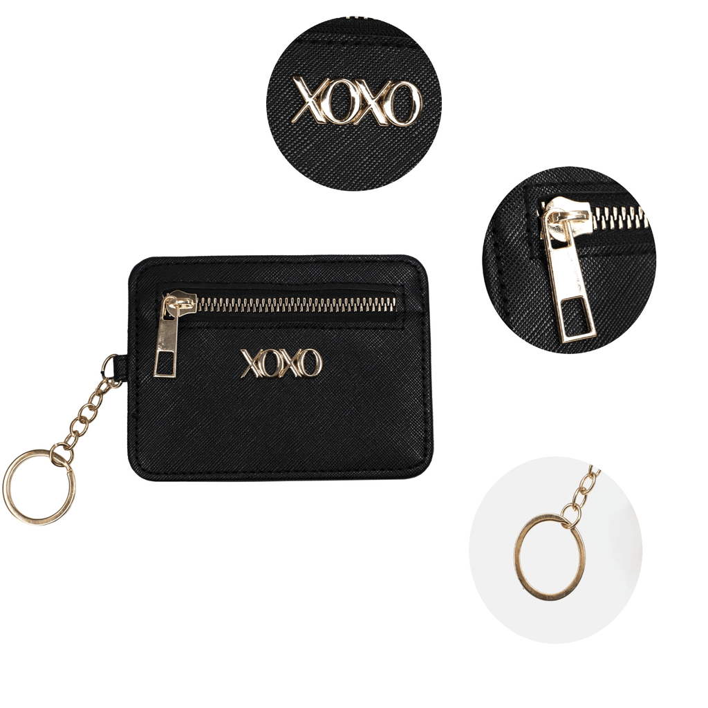 XOXO Women's Mini Black Saffiano Leather Key Card ID Coin Case Wallet