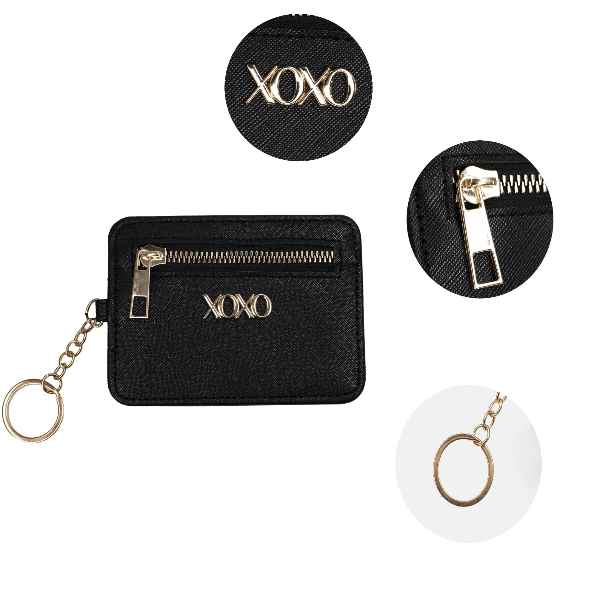 XOXO Women's Mini Black Saffiano Leather Key Card ID Coin Case Wallet