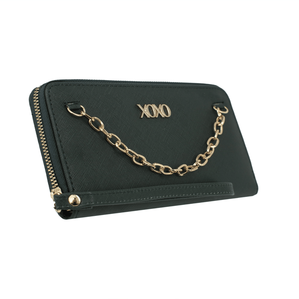 XOXO Women's Small Magenta Saffiano Leather Sleek Zip Wallet withChain & Wristlet EasyOptionXY LLC