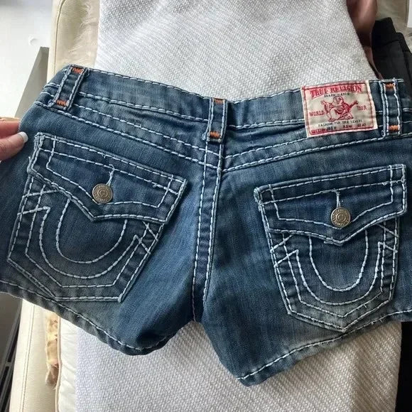 Women's retro Summer casual Buddha statue denim shorts Y2K sexy hot pants high waisted pocket embroidered street mini shorts Purplish Diva