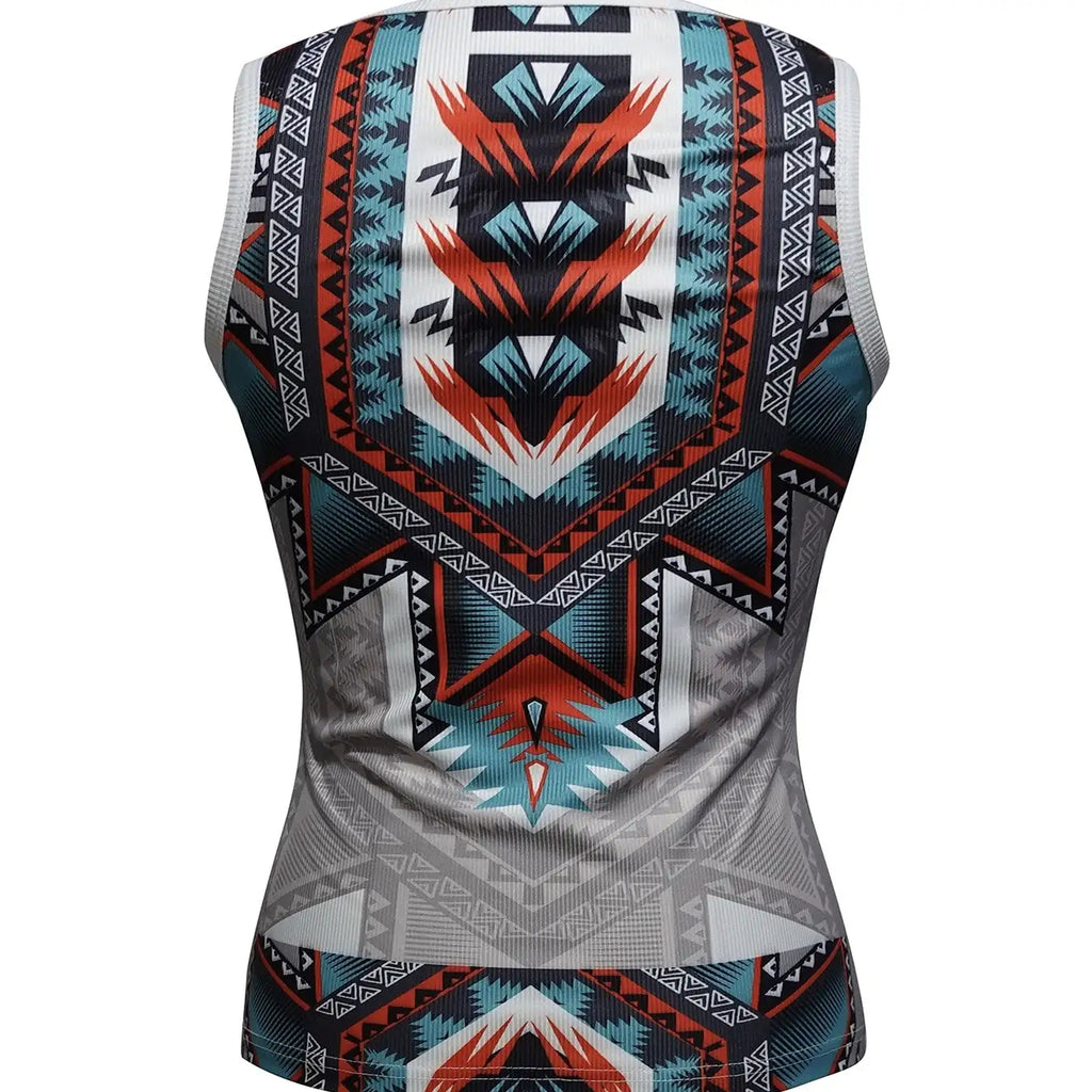 Women's New Fashionable V-neck Ethnic Pattern Knitted Button Versatile Vacation Style Vest Top - SJB-DIAMOND ELITES
