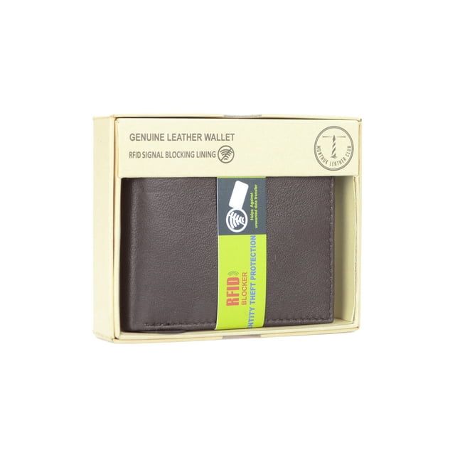 Montauk Leather Club Men's RFID Signal Blocking Genuine Leather Center Wing Bi-Fold Wallet with Gift Box EasyOptionXY LLC