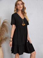 Classic Full Size V-Neck Short Sleeve Dress Casual & Comfortable Dress for Women Stevvex