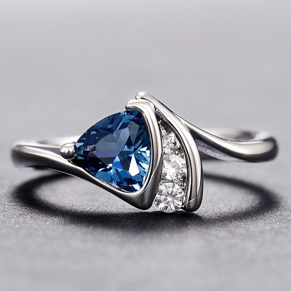 Geometric Design Copper Inlaid Zircon Women's Fashion Personality Affordable Luxury Silver Ring Pi-Mart