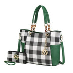 MKF Collection Women's Bonita Checkered Tote Bag and Wristlet Wallet Set with Decorative Keychain, 2-Piece, (Color Red)