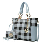 MKF Collection Women's Bonita Checkered Tote Bag and Wristlet Wallet Set with Decorative Keychain, 2-Piece, (Color Red)