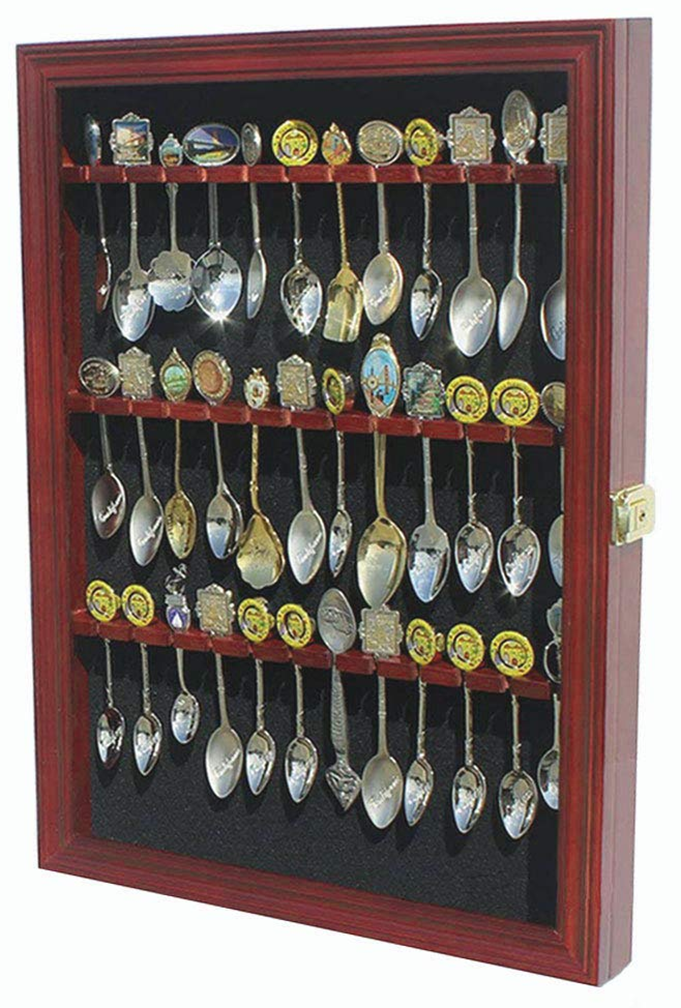 Tea Spoon Souvenir Spoon Display Case Rack Cabinet, Real Glass Door, (Cherry Finish) The Military Gift Store