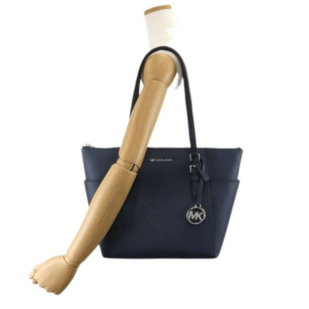 Michael Kors Womens Charlotte Large Top Zip Tote 35F0SCFT3L-406 (Navy/Silver Hardware)