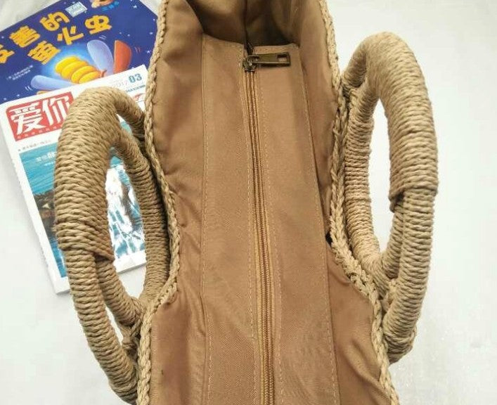 Wooden handle beach bag handbag Pi-Mart