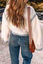 Solid Contrast Trim Buttoned Sherpa Jacket THRIXINE