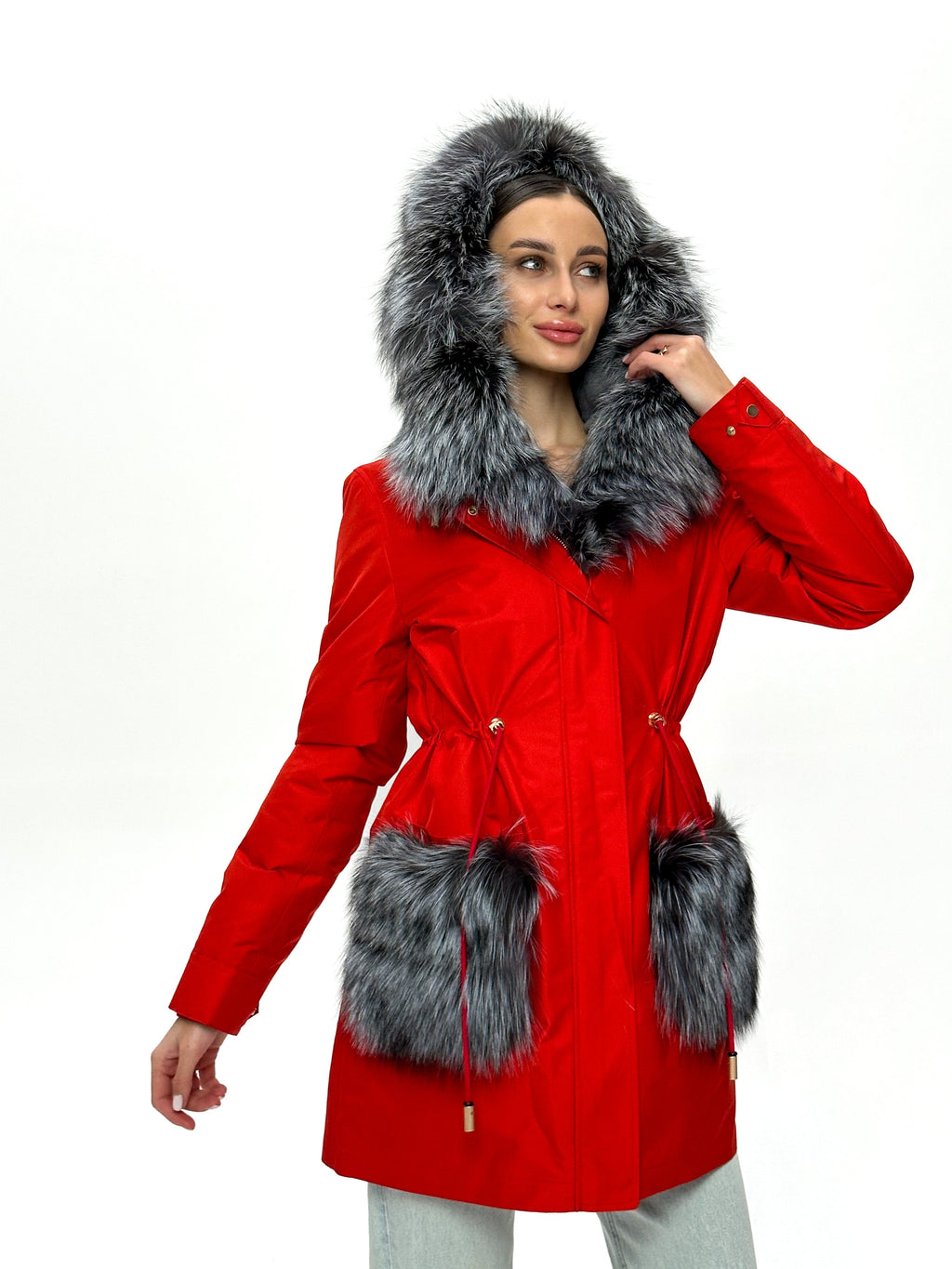 Roma Genuine Silver Fox Fur Rabbit Fur Insulated Parka in Red Alaska® Outerwear Company