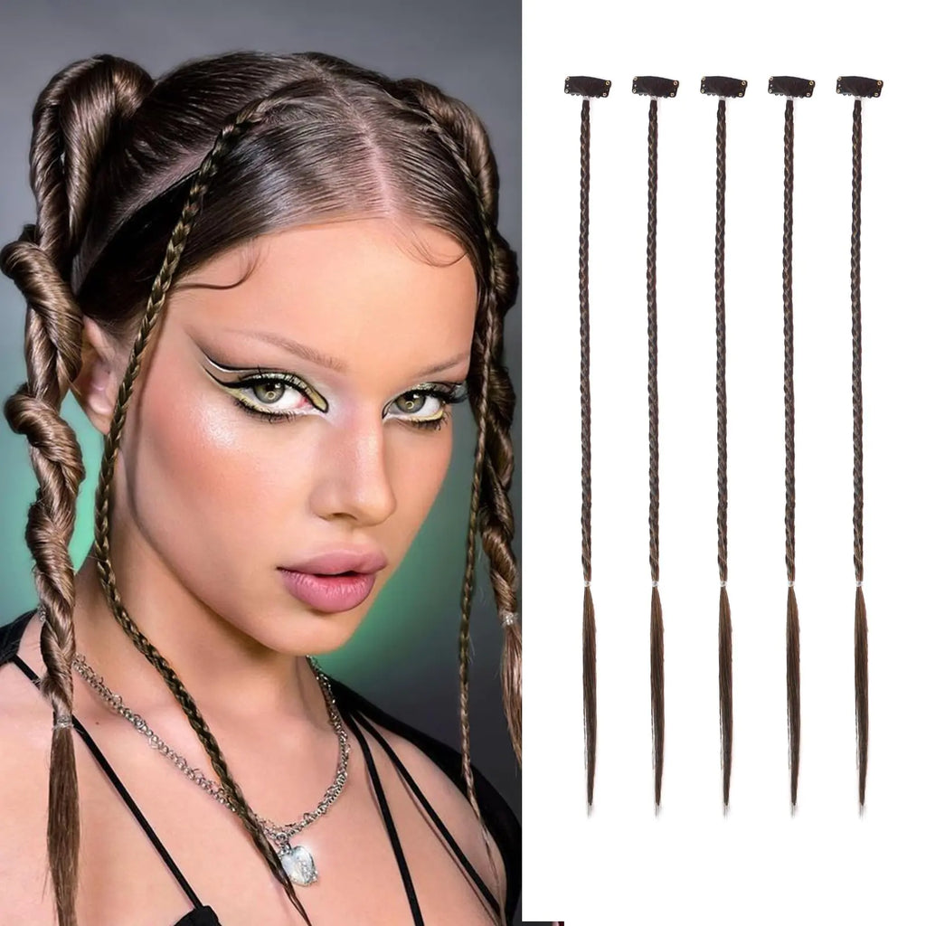 Braid Hair Extensions 5 PCS Clip in Hair Extensions Baby Braids Front Side Bang Long Braiding Hair Extension 22inch Clip in Hair Extensions Pi-Mart
