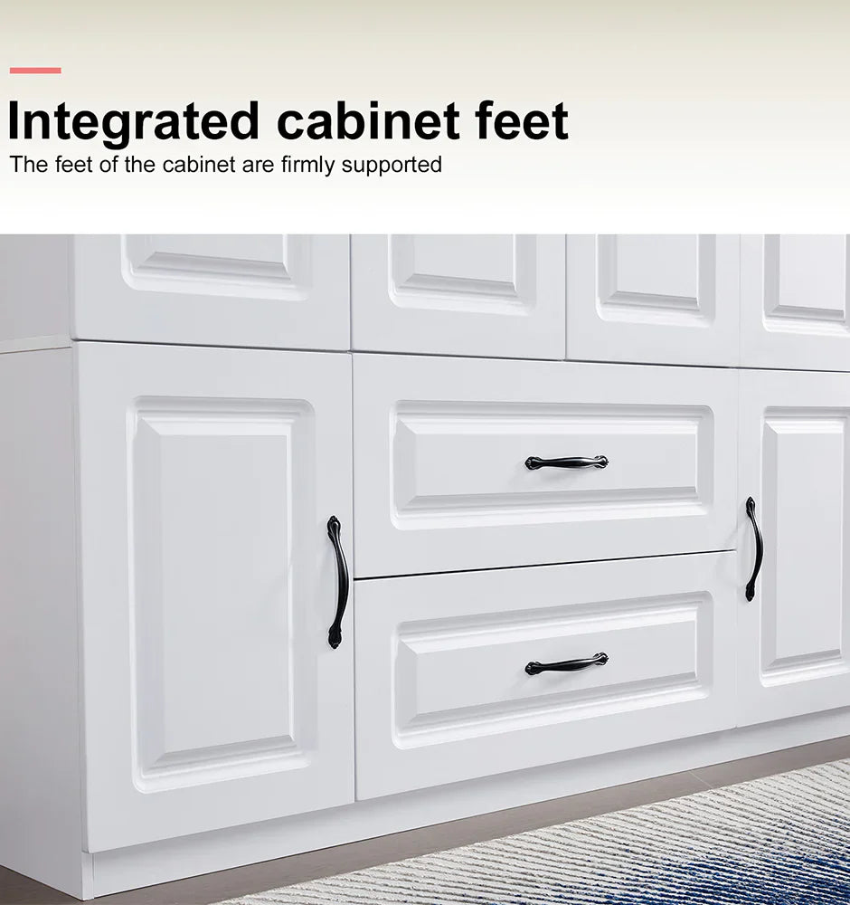 YG-15 74" H White Solid Wood Freestanding Wardrobe Closet for Clothes Storage. Bedroom Wardrobe Storage Cabinet featuring 2 Hanging Rod Shelves, 2 Drawers, and 5 Storage Compartments Pi-Mart