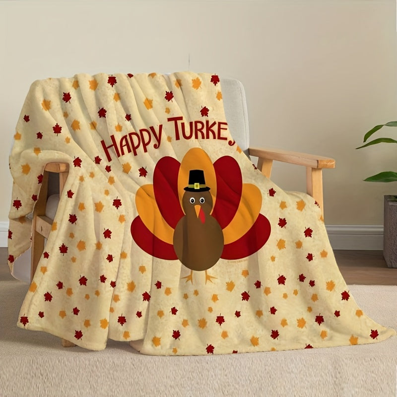 1pc Thanksgiving Happy Turkey Print Blanket, Sherpa Blanket, Soft Warm Throw Blanket Nap Blanket For Couch Sofa Office Bed Camping Travel, Multi-purpose Gift Blanket For All Season Lootquake LLC