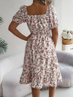 Floral Print Square Collar Dress Summer Fashion Ruffles Dresses Women's Clothing Pi-Mart