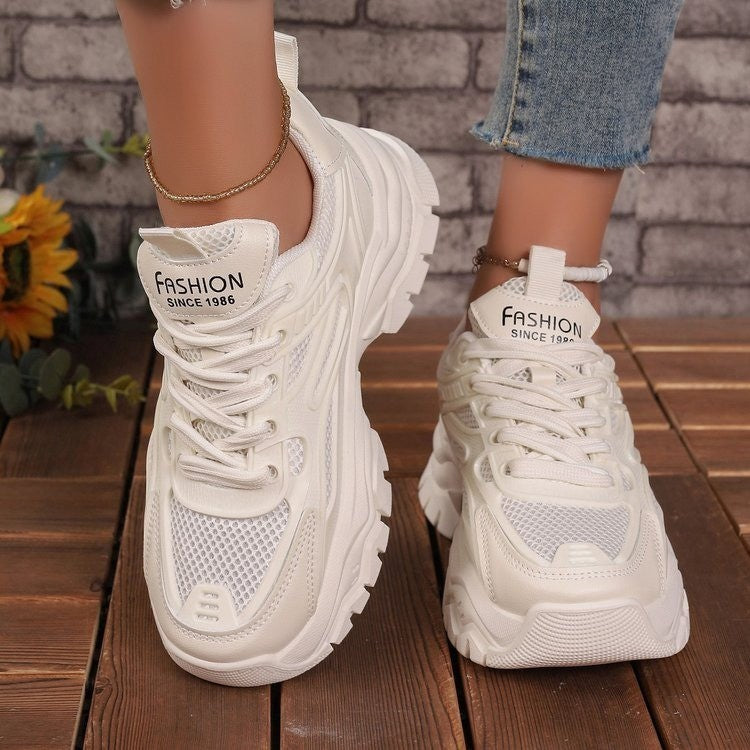 Mesh Breathable White Shoes Thick Bottom Heighten Casual Shoes Sports Women's Shoes Pi-Mart