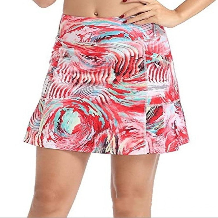 Women's Short Culottes Tennis Running Workout Two-layer High Top Sports Dress With Pockets Pi-Mart