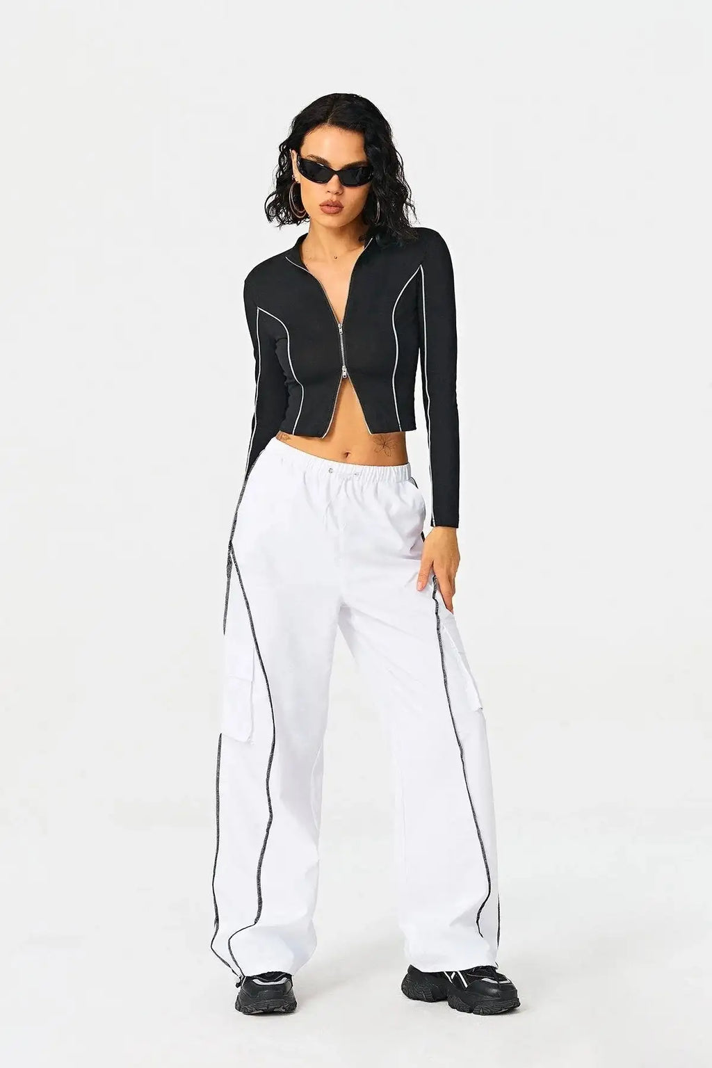 2023 Women's Contrasting Color Line Standing Collar Wears Knitted Shirts - SJB-DIAMOND ELITES