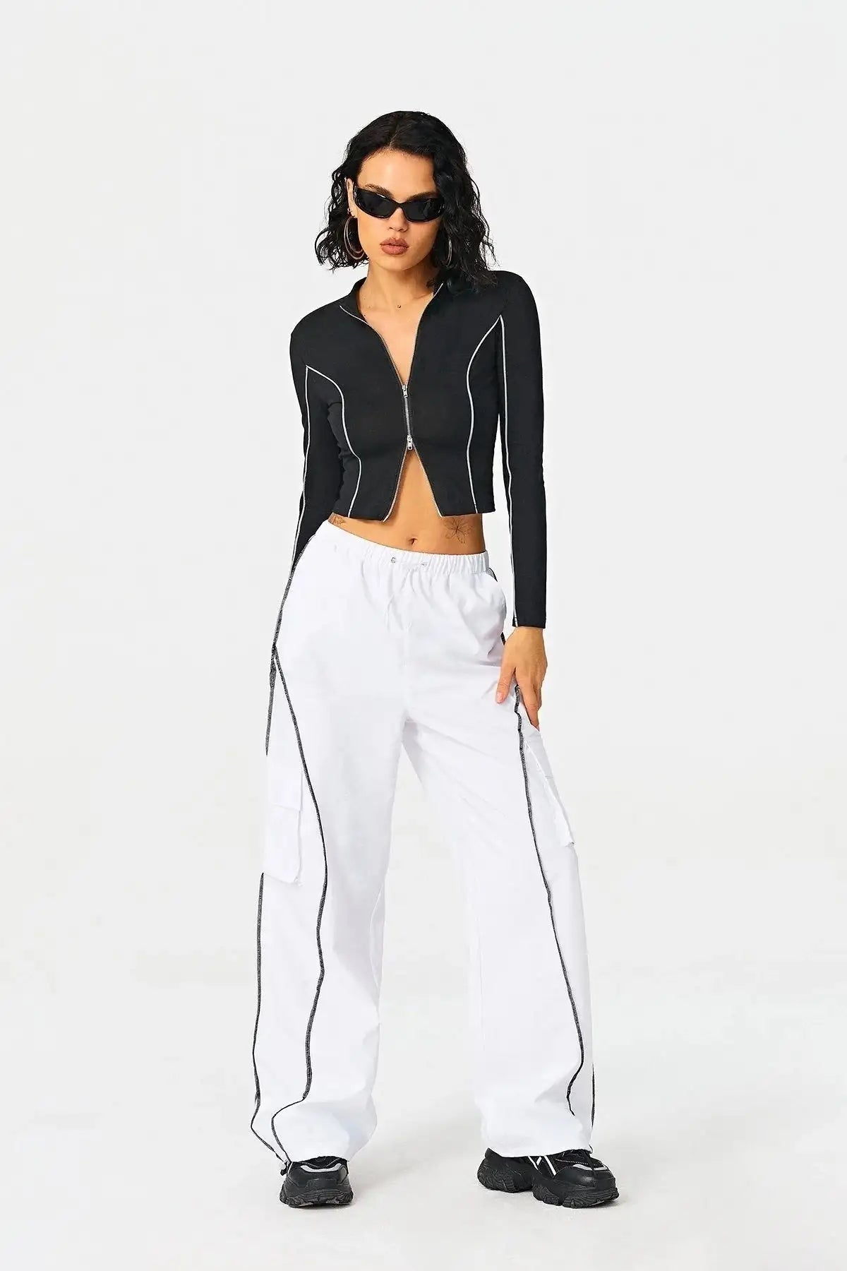 2023 Women's Contrasting Color Line Standing Collar Wears Knitted Shirts - SJB-DIAMOND ELITES