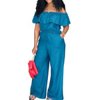 218298 Plus Size Women's Clothing 2025 Autumn New Item No Wash Denim Shawl Jumpsuit Factory Purplish Diva