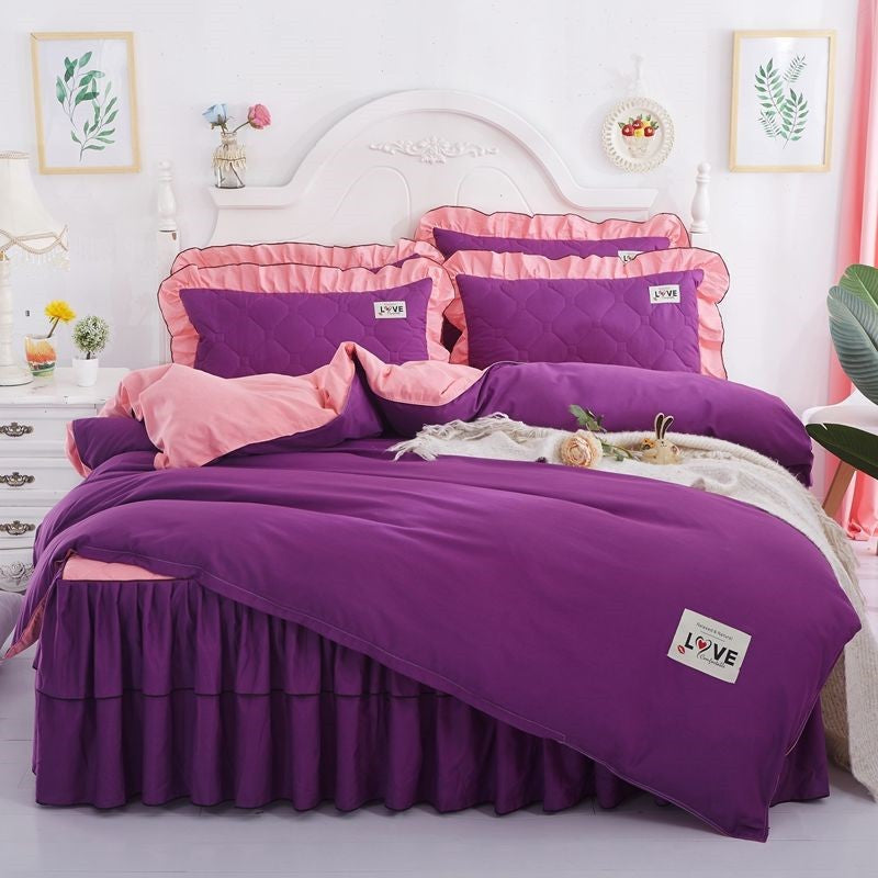 A Full Set Of Quilted Fallwinter Bed Skirt Bedspread Bed Sheet Princess Bedspread Plus Quilt Cover Pi-Mart