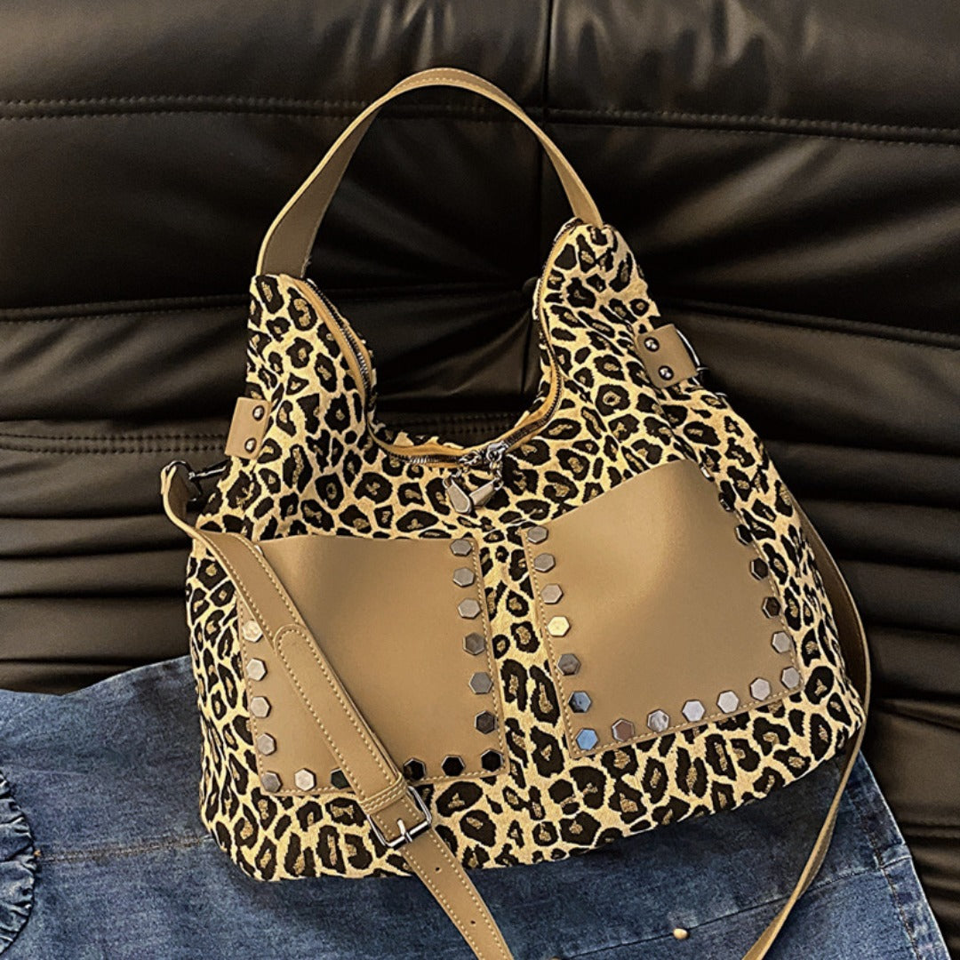 Ladies leopard print large capacity tote bag, vintage hobo bag casual, shoulder bag with crossbody strap, bag underarm bag women - SJB-DIAMOND ELITES