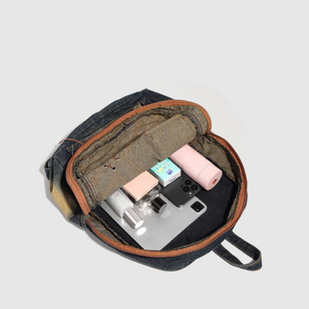 Washed denim retro backpack, design bow backpack pusre, Spice girl large capacity purse backpack - SJB-DIAMOND ELITES