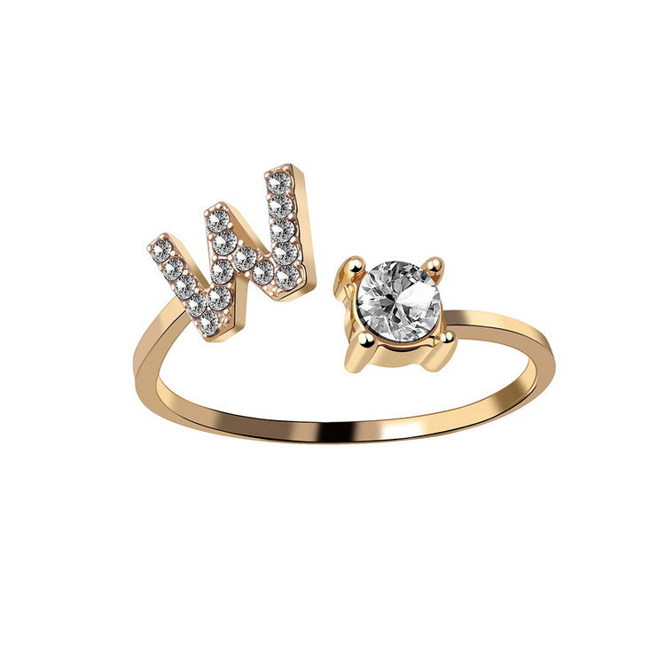 Adjustable 26 Initial Letter Ring Fashion Jewelry For Women Simple Elegant Jewelry Pi-Mart