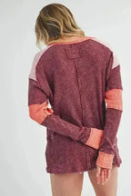 Color Block Knit Top – Raw Seam Detail & Cotton-Spandex Blend