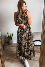 Luxury Leopard Print Sleeveless Maxi Dress Modern & Trendy Statement Piece Charming Dress
