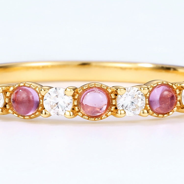 Lavender Amethyst White Zirconium Women's S925 Silver Gold Plated Ring Pi-Mart
