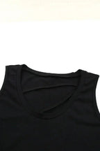 Black Strappy Hollow-out Neck Tank Top - SJB-DIAMOND ELITES