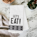 Jacquard Black White Aztec Tea Towel 24 x 17 Kitchen Hand Towel Lets Eat Festive Cotton BandsCo Straps