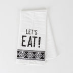 Jacquard Black White Aztec Tea Towel 24 x 17 Kitchen Hand Towel Lets Eat Festive Cotton BandsCo Straps