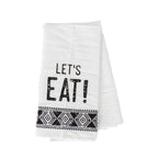 Jacquard Black White Aztec Tea Towel 24 x 17 Kitchen Hand Towel Lets Eat Festive Cotton BandsCo Straps