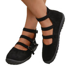 Women's Plus Size Square Toe Vintage Double Buckle Cloth Shoes Pi-Mart