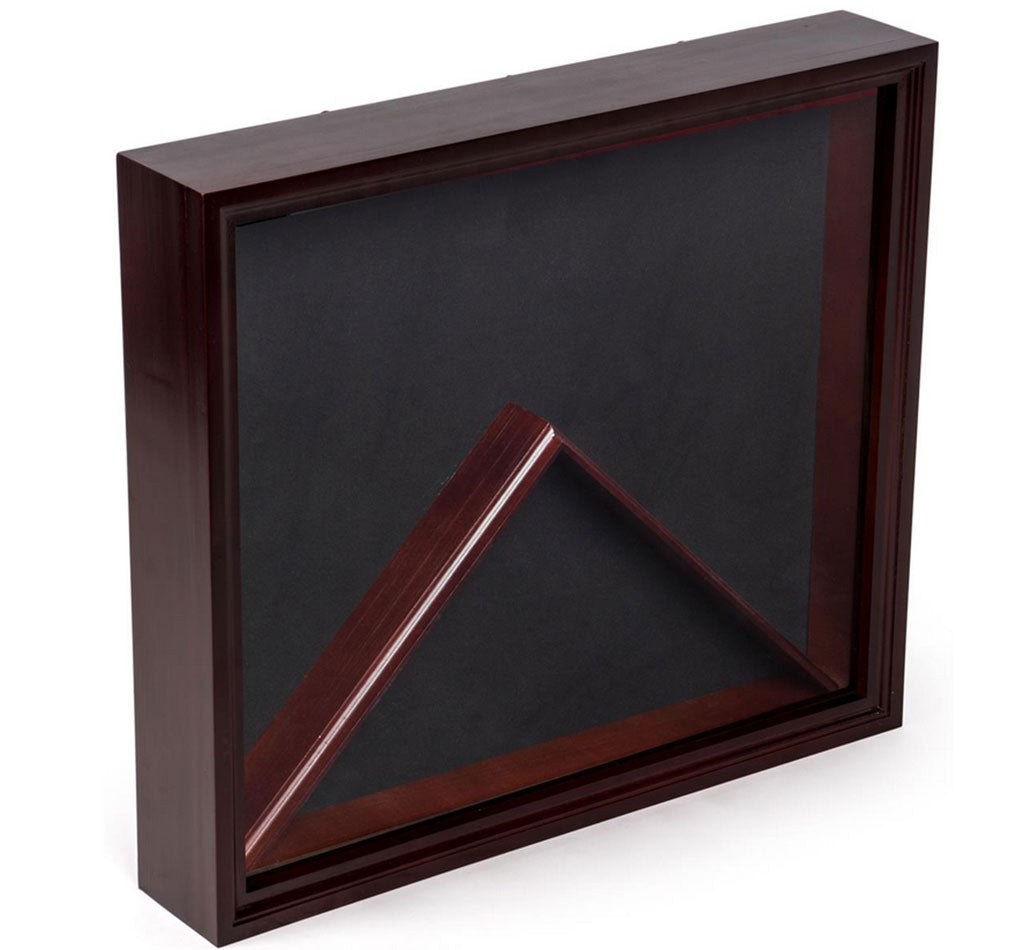 Flag Display Case with Glass Front and Medal Box, Velvet Backing – Mahogany The Military Gift Store