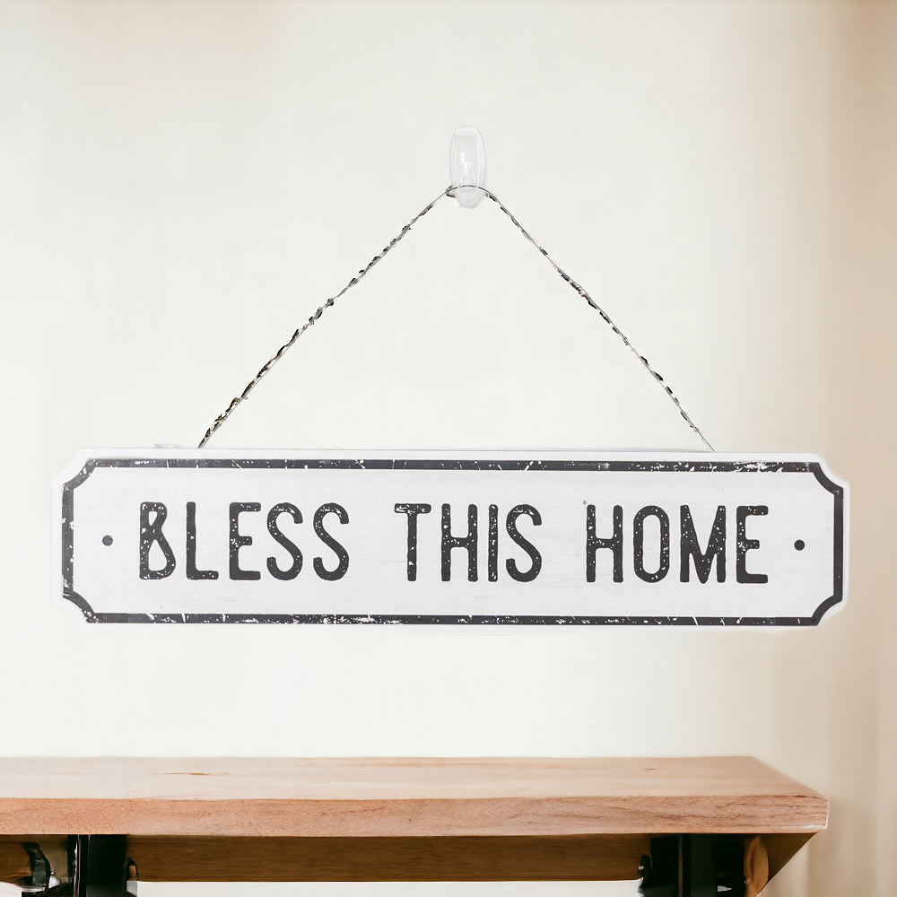 Farmhouse Wood Wall Sign Bless This Home Eat Good Food Rustic Hanging Plaque BandsCo Straps