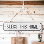 Farmhouse Wood Wall Sign Bless This Home Eat Good Food Rustic Hanging Plaque BandsCo Straps