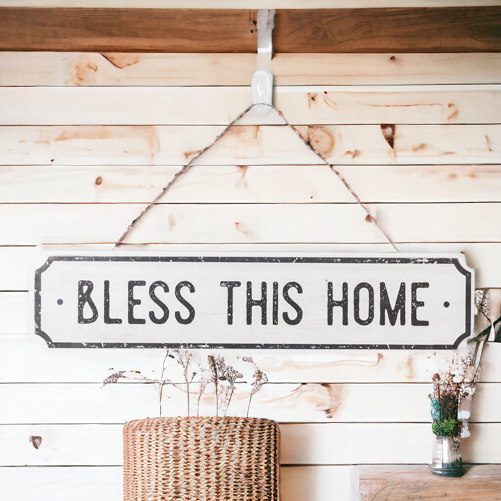 Farmhouse Wood Wall Sign Bless This Home Eat Good Food Rustic Hanging Plaque BandsCo Straps